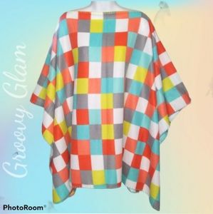 GROOVY GLAM Handmade Multicolored Checkerboard Fleece Poncho
